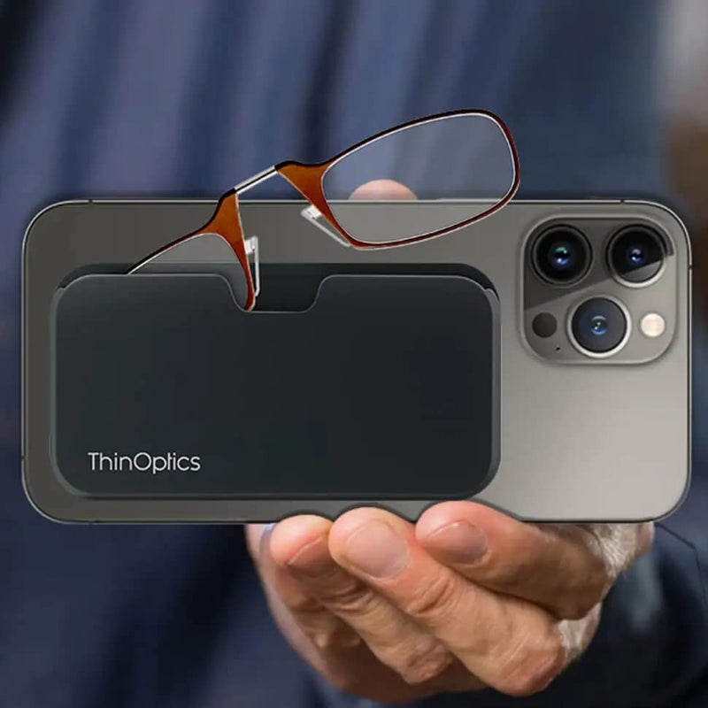 ثين أوبتيكس نظارات قراءة مستطيلة الشكل من ThinOptics Universal Pod، إطارات بنية/حافظة سوداء، 2 × + 2 - Image 2